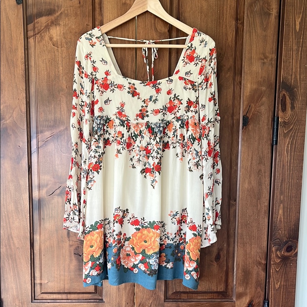 Free People Floral Boho Dress - Cream, Red, Orange, Blue